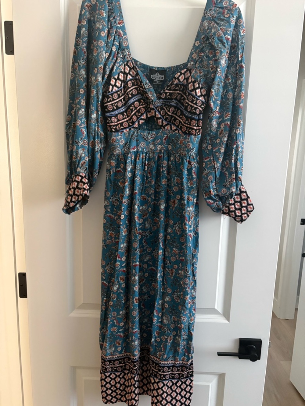 Angie Teal Floral Maxi Dress with Pink & Black Accents